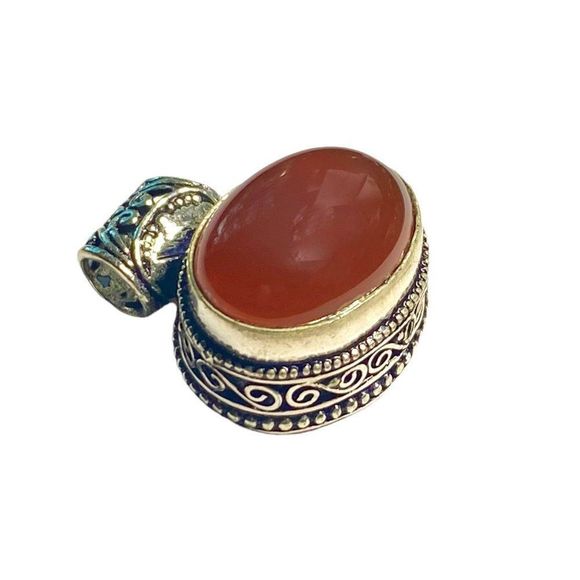 Natural Carnelian Gemstone in a Handmade Vintage-Look Pendant - Picture 2 of 5